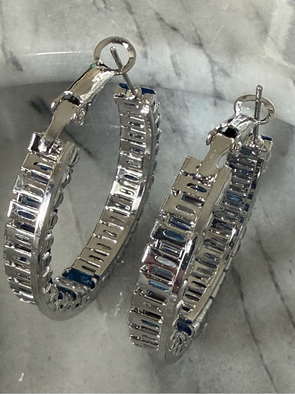 Blue and Clear Crystal Hoop Earrings - Picture 4 of 6